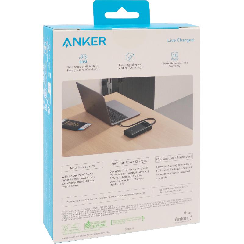 Anker 30W PD Power Bank, PD Fast Charging, 20000 mAh, 3 USB (1X USB/2X USB-C), Black — 3