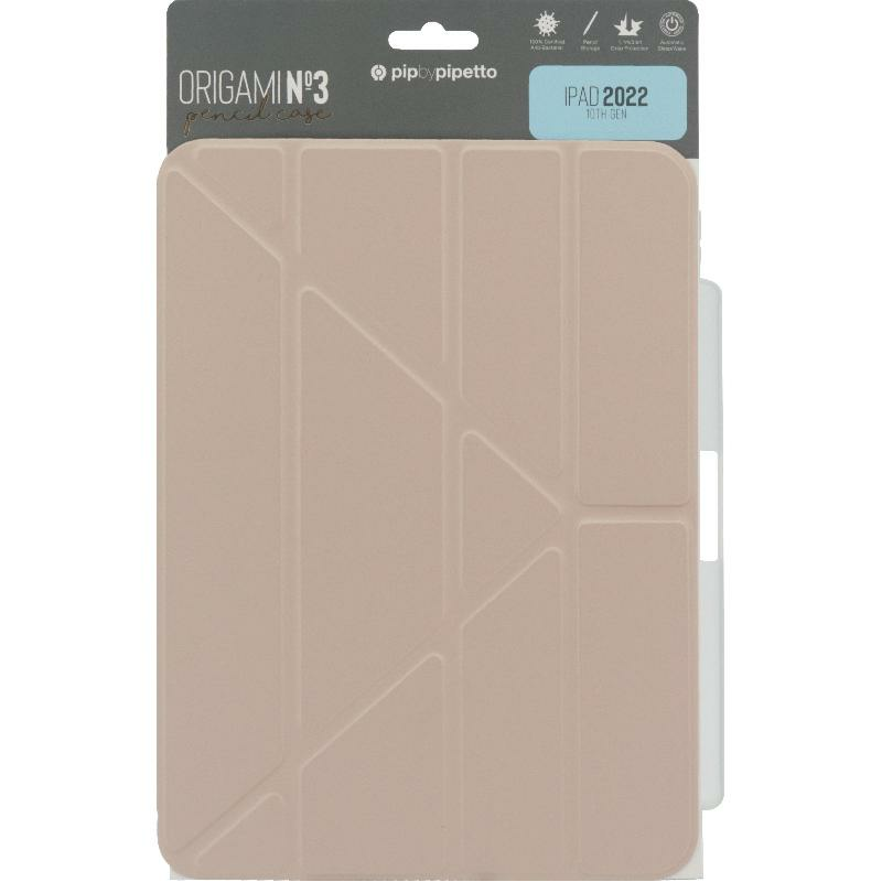 PIPETTO Origami Pencil Folio Tablet Case, for iPad A16/iPad 10.9 10th Gen, Metallic Pink