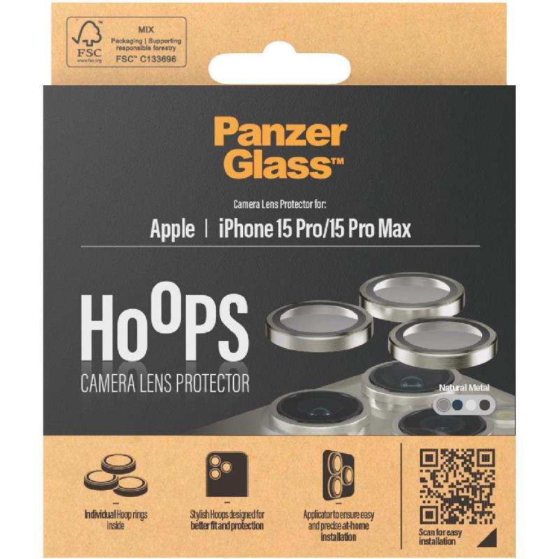 PanzerGlass Hoops Camera Lens Protector (Individual Ring) Smartphone Camera Accessory, for iPhone 15 Pro/iPhone 15 Pro Max, Natural Metal