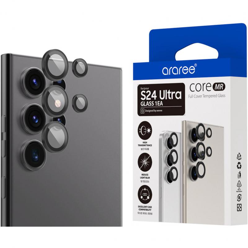 Araree C-Sub Core MR Camera Lens Protector Smartphone Camera Accessory, for Samsung Galaxy S24 Ultra, Silver/Black