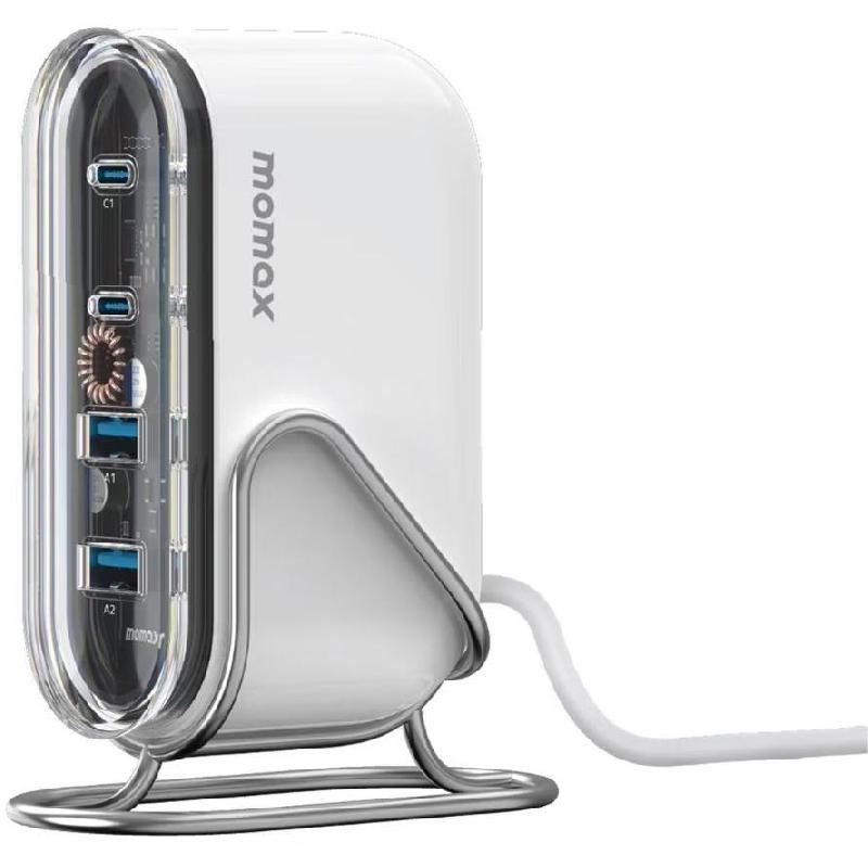 Momax 1-Charge Flow 4-Port Desktop Charger, USB PD (Power Delivery), 80 Watts, 4 USB (2X USB/2X USB-C), White