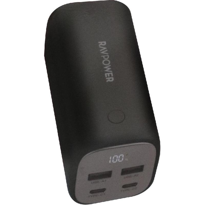 RAVPower RP-PB208Pro 70W Power Bank Charger, PD Fast Charging, 20000 mAh, 4 USB (2X USB/2X USB-C), Black