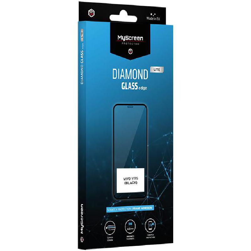 MyScreenPROTECTOR DIAMOND GLASS edge Lite Smartphone Screen Protector, Full Glue, Black, for vivo Y17s