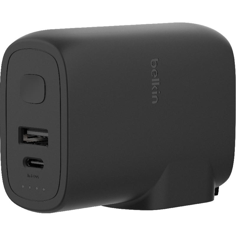 Belkin BoostCharge Hybrid Universal Wall Charger 25W + Power Bank 5K, USB PD (Power Delivery), PD 25 Watts PPS, Dual USB (USB-C (PD)/USB-A), Black