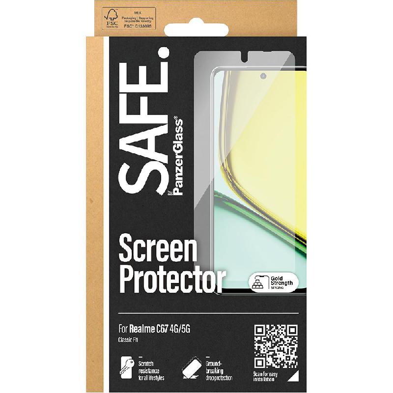 PanzerGlass SAFE Case Friendly Smartphone Screen Protector, Tempered Glass, Edge-to-Edge, Black, for Realme C67 — 2