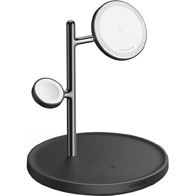 Anker 3-in-1 Magnetic Wireless Charging Pad, Qi2, 15 Watts, Black