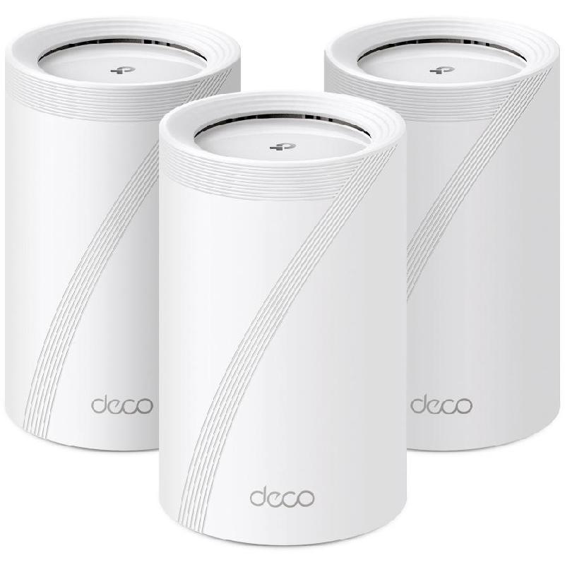 TP-Link Deco BE65 (3-pack) Whole Home Mesh Wi-Fi, up to 9300 Mbps, Tri-Band (2.4 GHz/5 GHz/6 GHz), Wi-Fi 7 (802.11b/g/n/ax/be), 4 Port (2.5 Gbps WAN/LAN Auto-sensing), White