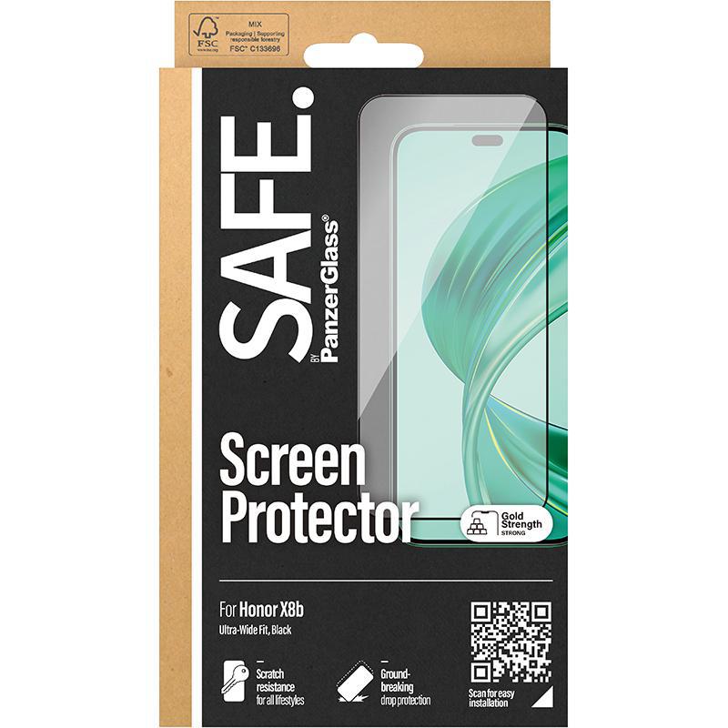 PanzerGlass SAFE Case Friendly Smartphone Screen Protector, Tempered Glass, Edge-to-Edge, Black, for Honor X8b