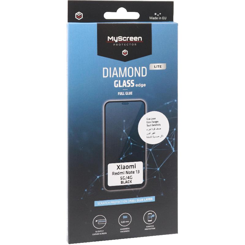 MyScreenPROTECTOR DIAMOND GLASS edge Lite Smartphone Screen Protector, Full Glue, Black, for Xiaomi Redmi Note 13 4G