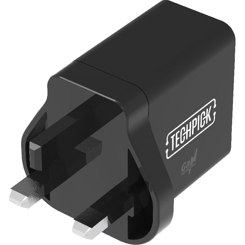 Techpick 45W PD3.0 Wall Charger, Fast Battery Charging, 45 Watts, Dual USB (USB-A/USB-C), Black