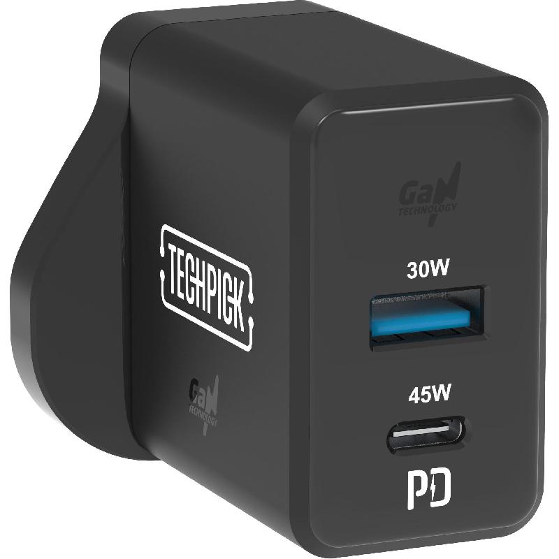Techpick 45W PD3.0 Wall Charger, Fast Battery Charging, 45 Watts, Dual USB (USB-A/USB-C), Black — 2
