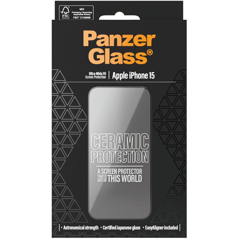PanzerGlass Ceramic Protection Case Friendly Smartphone Screen Protector, Tempered Glass, Clear, for iPhone 15