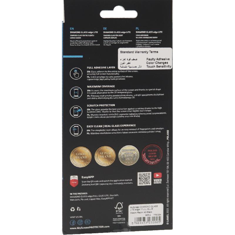 MyScreenPROTECTOR DIAMOND GLASS edge Lite Smartphone Screen Protector, for Xiaomi Redmi A3, Full Glue, Black — 2