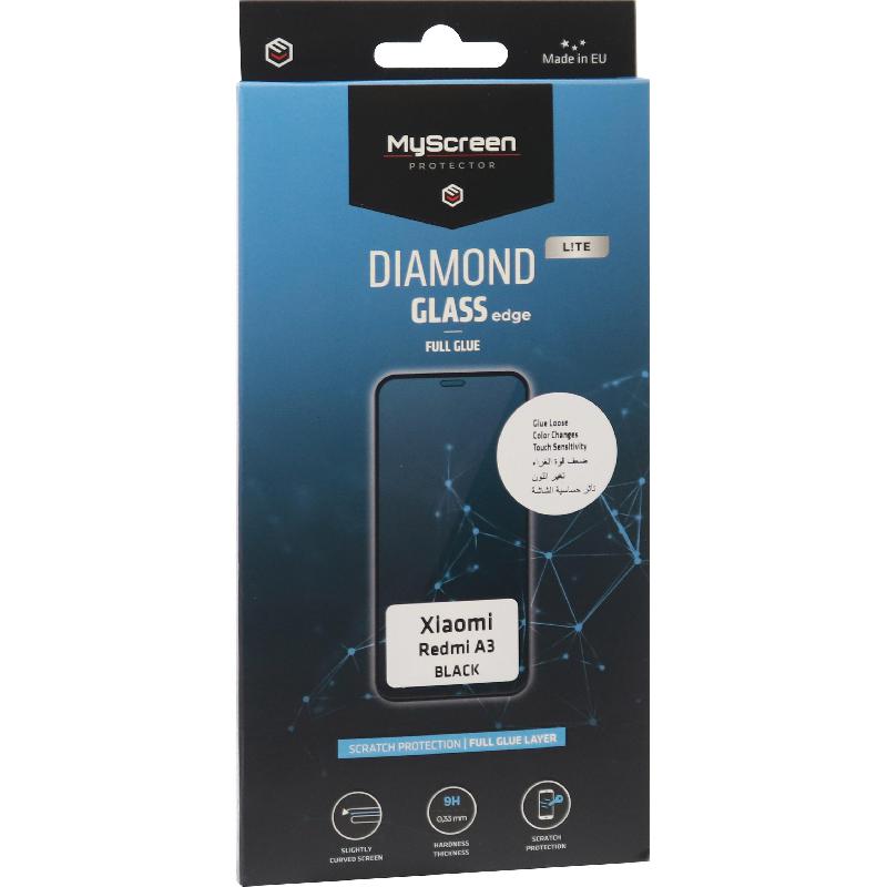 MyScreenPROTECTOR DIAMOND GLASS edge Lite Smartphone Screen Protector, for Xiaomi Redmi A3, Full Glue, Black
