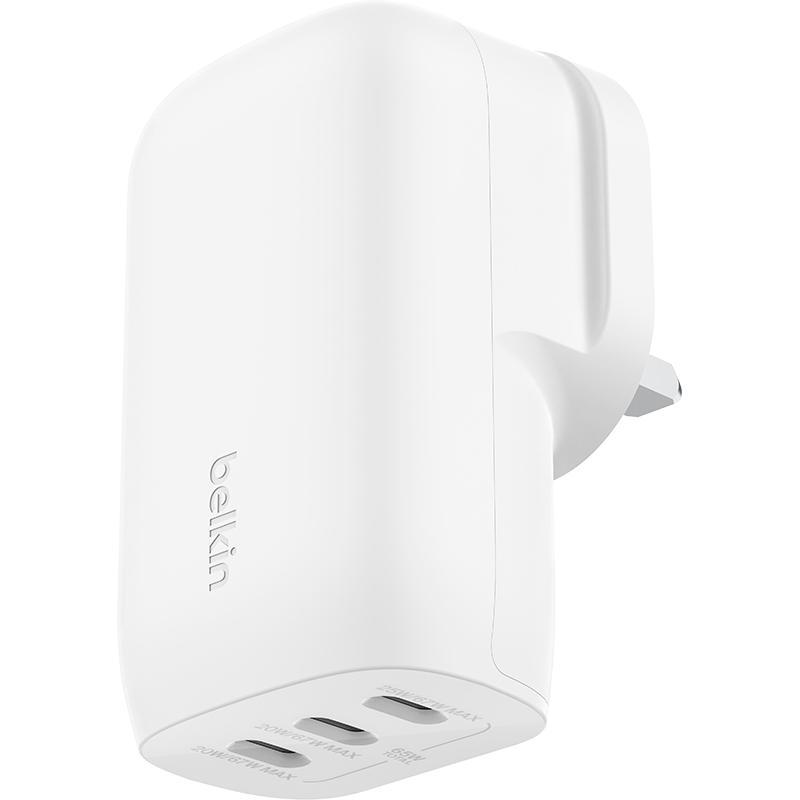 Belkin BoostCharge 3-Port USB-C Wall Charger with PPS 67W, USB PD (Power Delivery), 67 Watts, 3 USB (3X USB-C), White