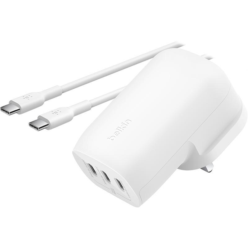 Belkin BoostCharge 3-Port USB-C Wall Charger with PPS 67W, USB PD (Power Delivery), 67 Watts, 3 USB (3X USB-C), White