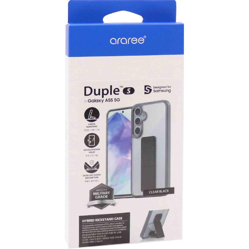 Araree Duple S Back Cover Mobile Case with Stand, for Samsung Galaxy A55 5G, Clear/Black