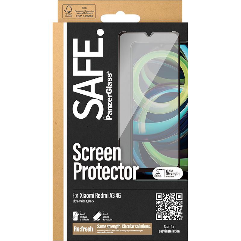 PanzerGlass SAFE Case Friendly Smartphone Screen Protector, Tempered Glass, Edge-to-Edge, Black, for Xiaomi Redmi A3
