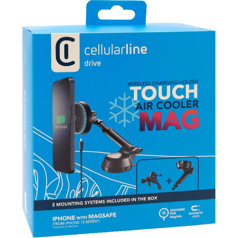 Cellularline Touch Air Cooler Mag Magnetic Wireless Charger with Internal Cooling System Smartphone Car Accessory, for iPhone 15 Pro/iPhone 15 Pro Max, Black
