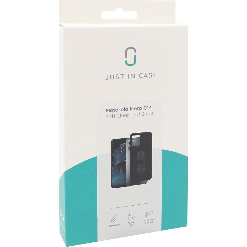 Just in Case Soft TPU Back Cover Mobile Case with Strap, for Motorola moto g14, Black