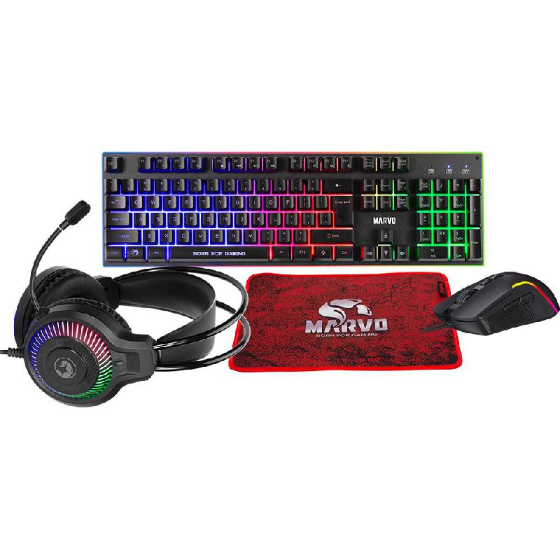 MARVO CM416 4-in-1 Gaming Combo Gaming Desktop (Keyboard and Mouse), Wired, for Gaming Laptop/Gaming Desktop Computer/Gaming CPU, Black