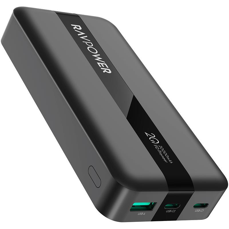 RAVPower PD Pioneer 20000 mAh 20W 3-Port, PD Fast Charging, 20000 mAh, 3 USB (1X USB/2X USB-C), Black