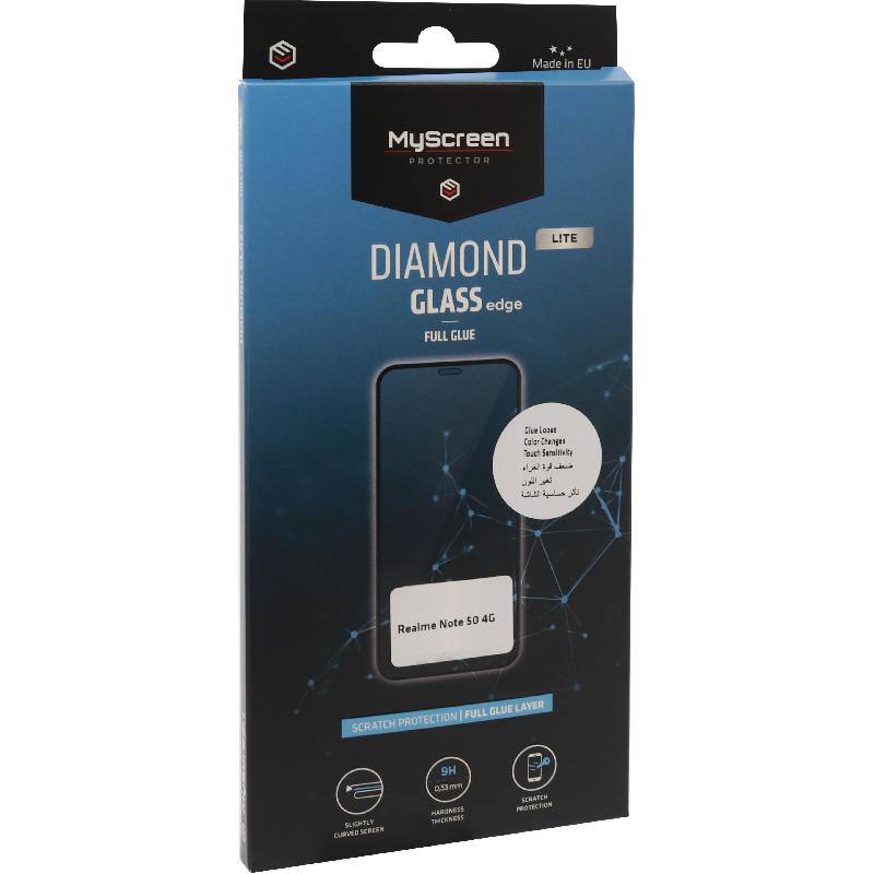 MyScreenPROTECTOR DIAMOND GLASS edge Lite Smartphone Screen Protector, Full Glue, Black, for Realme Note 50 4G