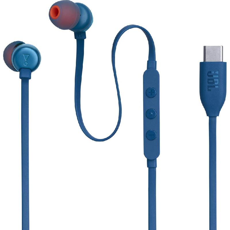 JBL Tune 310C In-Ear Earphones, Wired, USB-C, In-line Microphone, Blue