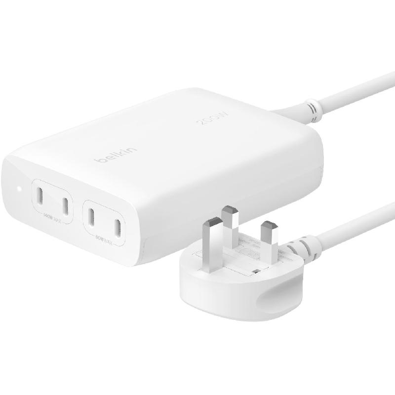 Belkin BoostCharge Pro 200W 4-Port USB-C GaN Charger, USB PD (Power Delivery), 200 Watts, 4 USB, White