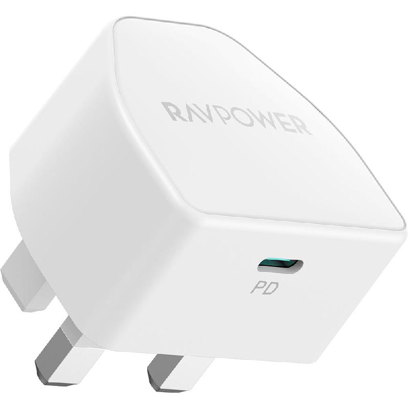 RAVPower RP-PC1041 20W Compact Wall Charger, USB PD (Power Delivery), 20 Watts, Single USB-C, White