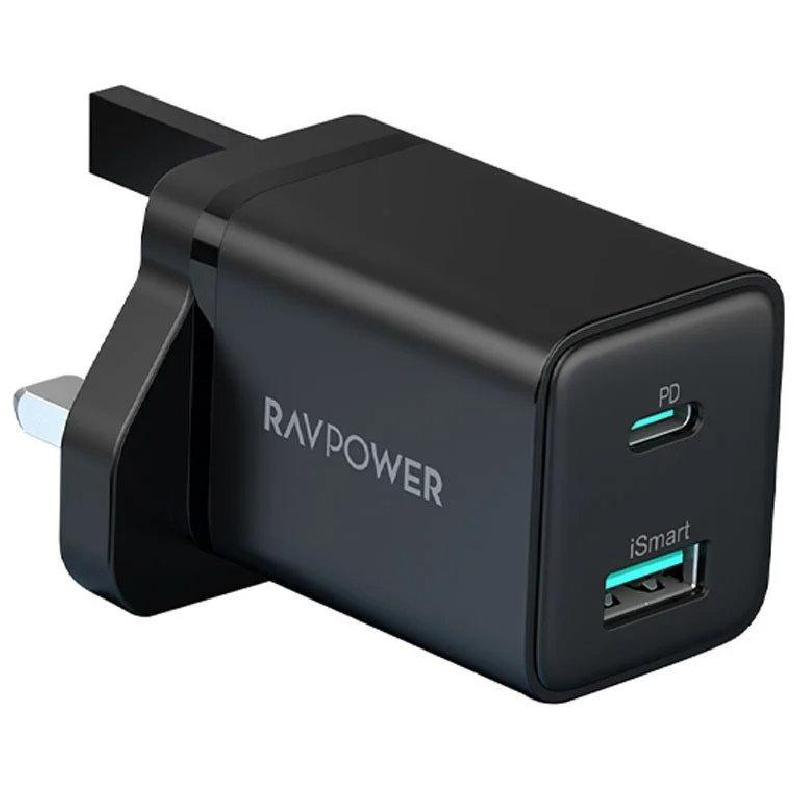 RAVPower RP-PC168 PD Pioneer 20W Dual Port Wall Charger, USB PD (Power Delivery), 20 Watts, Dual USB (USB-A/USB-C), Black