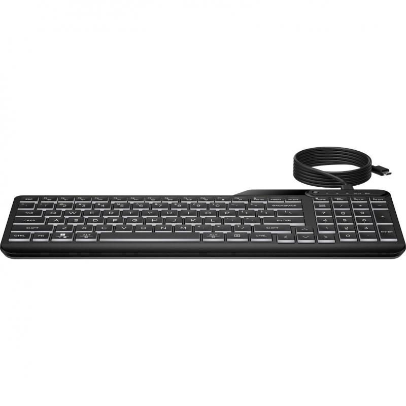 HP 400 Backlit Keyboard, Wired, for Laptop/PC Desktop Computer/CPU, Black