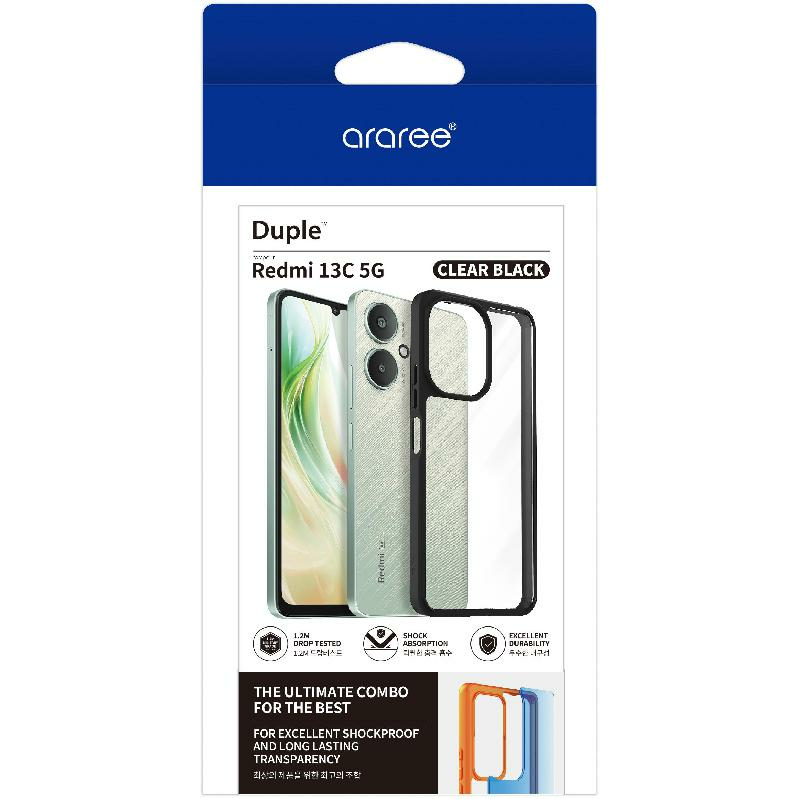 Araree Duple Back Cover Mobile Case, for Xiaomi Redmi 13C 5G, Clear/Black — 2