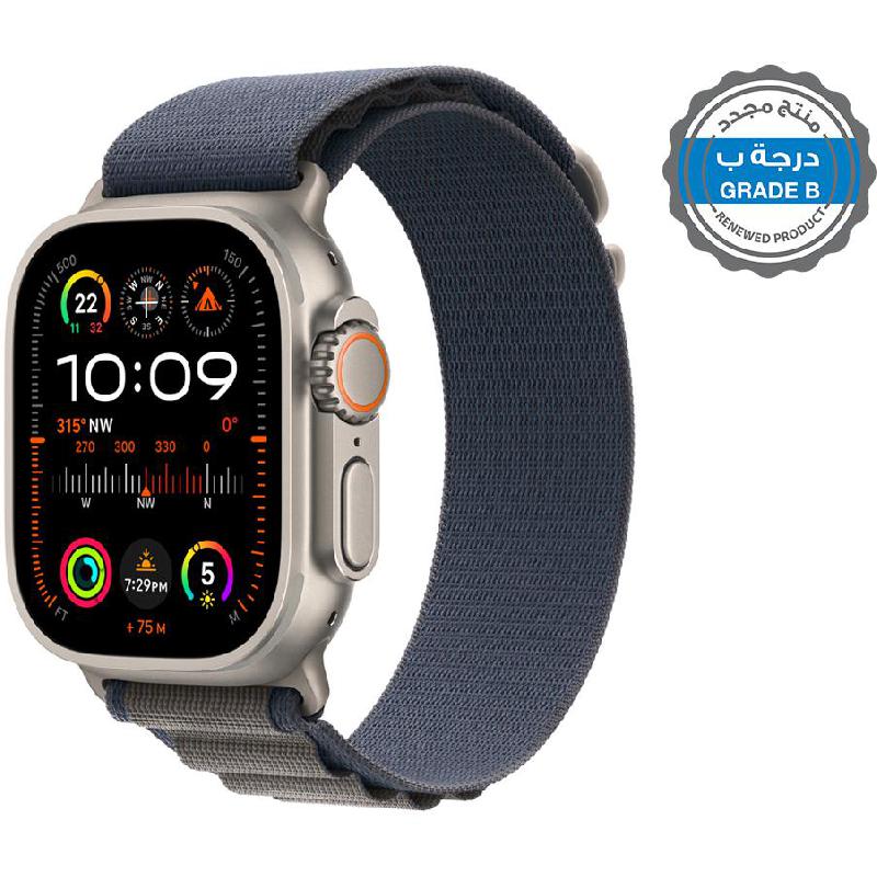 Renewed Grade B Apple Watch Ultra 2, GPS + Cellular, eSIM Supported, Natural Titanium Case/Blue Alpine Loop - Medium