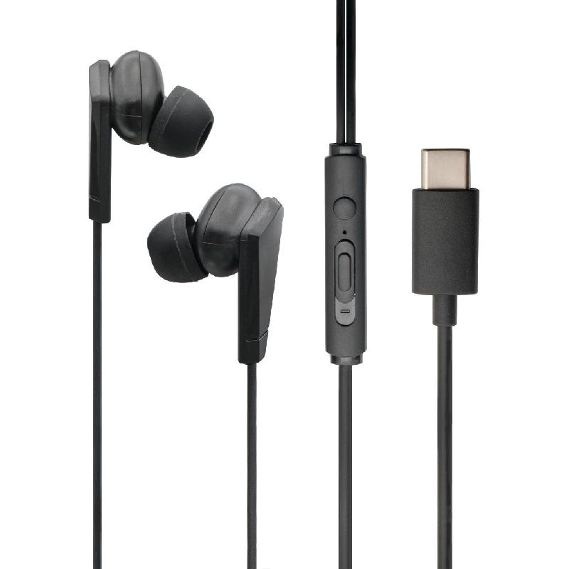 Techpick Earphones, Wired, USB-C, Built-in Microphone, Black