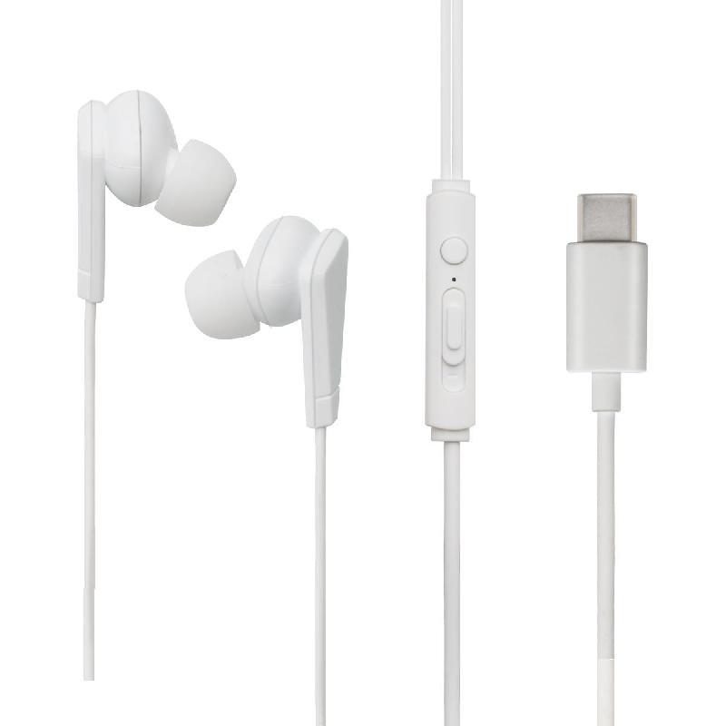 Techpick Earphones, Wired, USB-C, Built-in Microphone, White