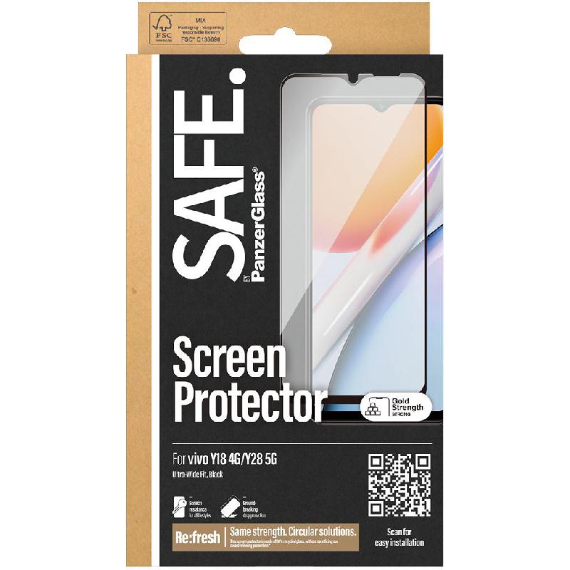 PanzerGlass SAFE Case Friendly Smartphone Screen Protector, for vivo Y28 5G/Y28s 5G/Y18 4G, Tempered Glass, Edge-to-Edge, Black — 2