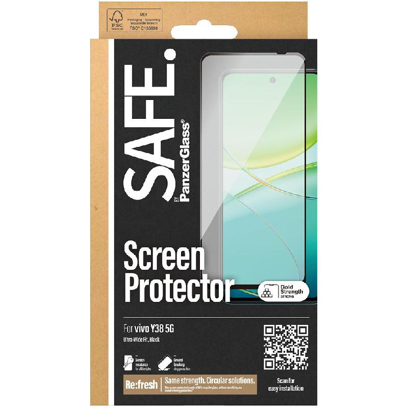 PanzerGlass SAFE Case Friendly Smartphone Screen Protector, Tempered Glass, Edge-to-Edge, Black, for vivo Y38 5G — 2