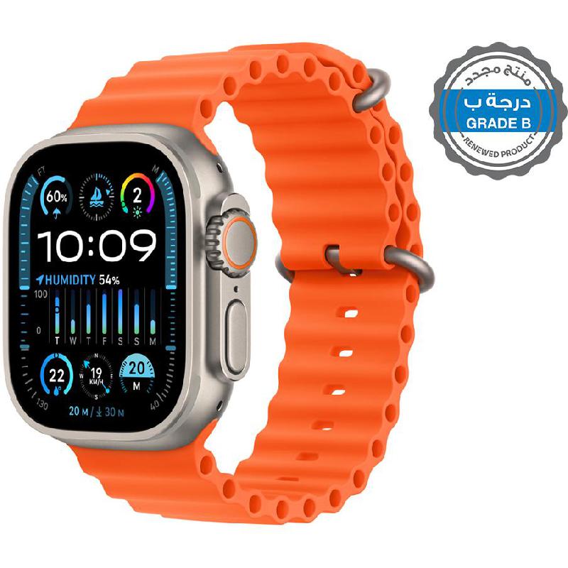Renewed Grade B Apple Watch Ultra 2, GPS + Cellular, eSIM Supported, Natural Titanium Case/Orange Ocean Band