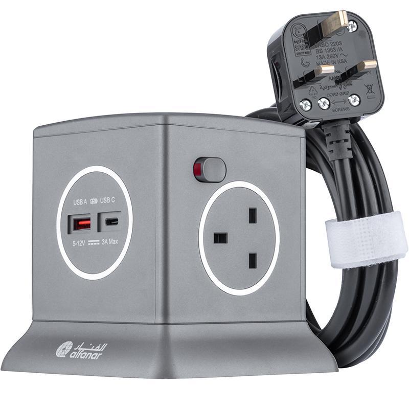 ALFANAR CE033M2AC18-CH214 Power Extension, 3 Outlet;2 USB Port, 3.00 m ( 9.84 ft )