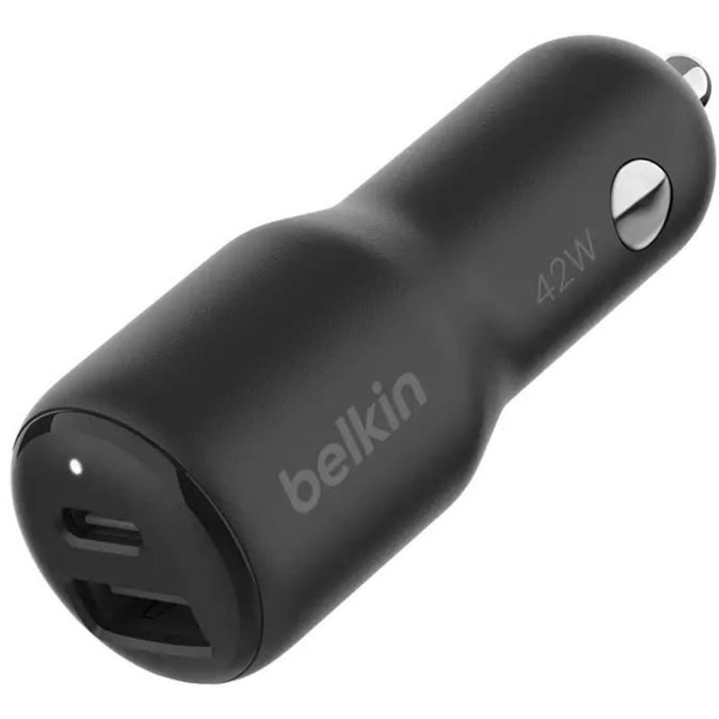 Belkin BoostCharge 30W USB-C PD + 12W USB-A Car Charger, USB PD (Power Delivery), 42 Watts, Dual USB (USB-C (PD)/USB-A), Black