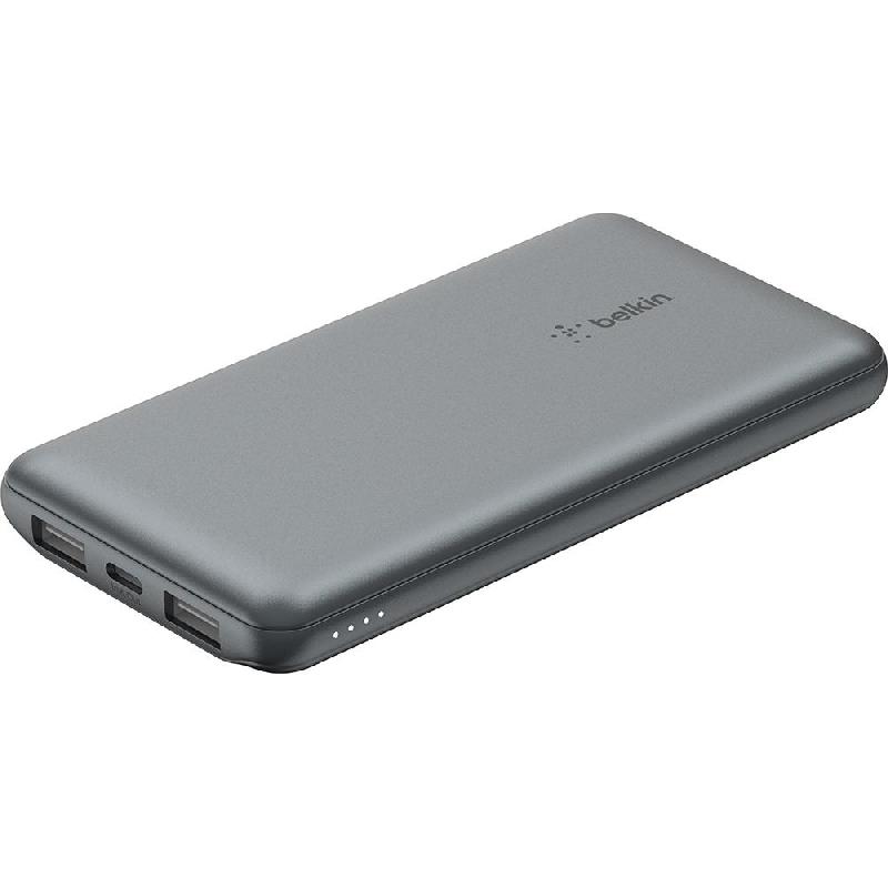 Belkin BoostCharge 3-Port Power Bank 10K + USB-A to USB-C Cable, Fast Battery Charging, 10000 mAh, 3 USB (1X USB-C/2X USB), Grey