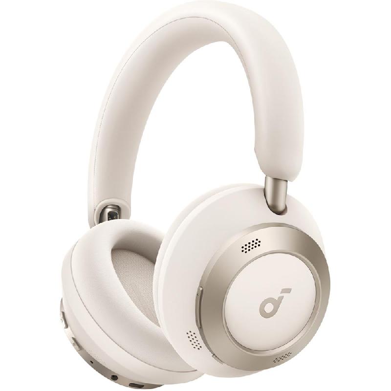 Anker Soundcore Space One Pro On-Ear Headphones, Adaptive Noise Cancelling, Bluetooth, USB-C (Charging), Built-in Microphone, Cream White