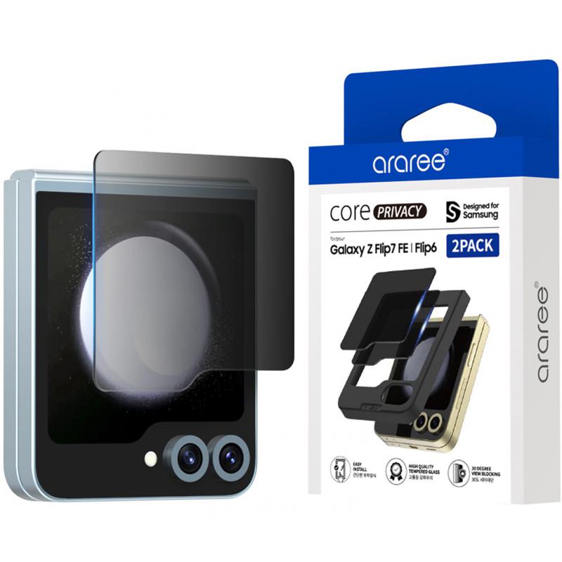 Araree Core Privacy Full Cover Tempered Glass Smartphone Screen Protector, for Samsung Galaxy Z Flip7 FE/Z Flip6, Front Screen Tempered Glass, Privacy, (2 Pack)