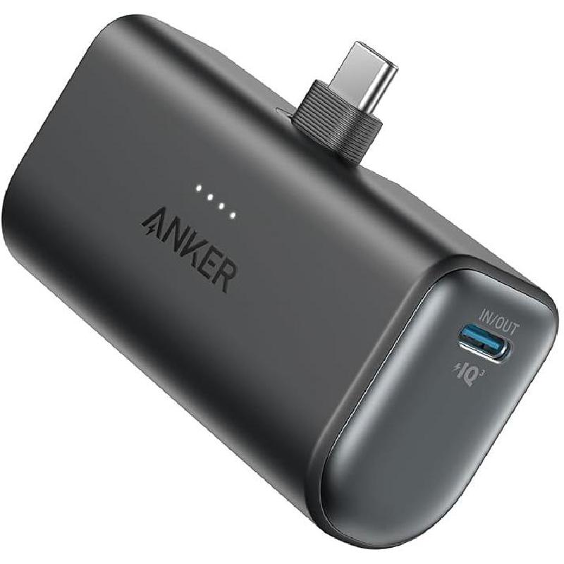 Anker Nano Power Bank Built-In USB-C Connector, PD Fast Charging, 5000 mAh, Dual USB-C, Black