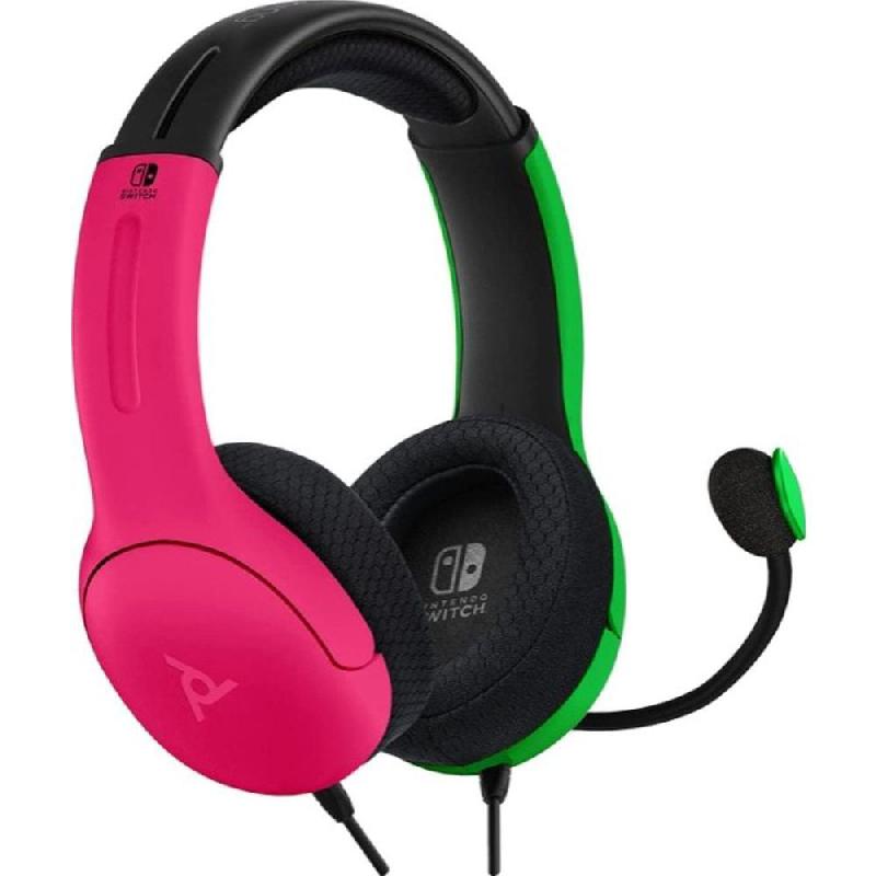 PDP LVL40 Stereo Gaming Over-Ear Headphones, Noise Cancelling Microphone, Wired, 3.5 mm Connector, Rotating Microphone, Green/Pink