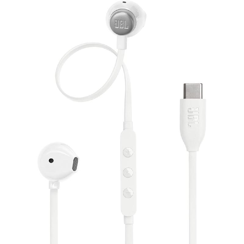 JBL Tune 305C Earphones, Wired, USB-C, In-line Microphone, White
