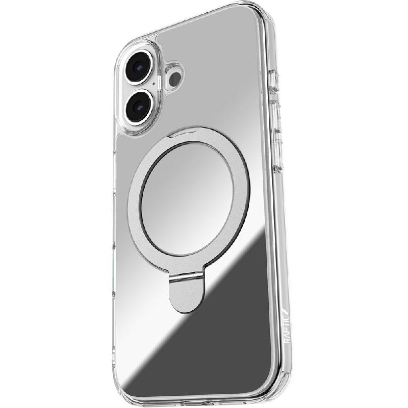 Raptic Air Stand Mirror Back Cover Mobile Case with MagSafe, for iPhone 16, Clear Mirror