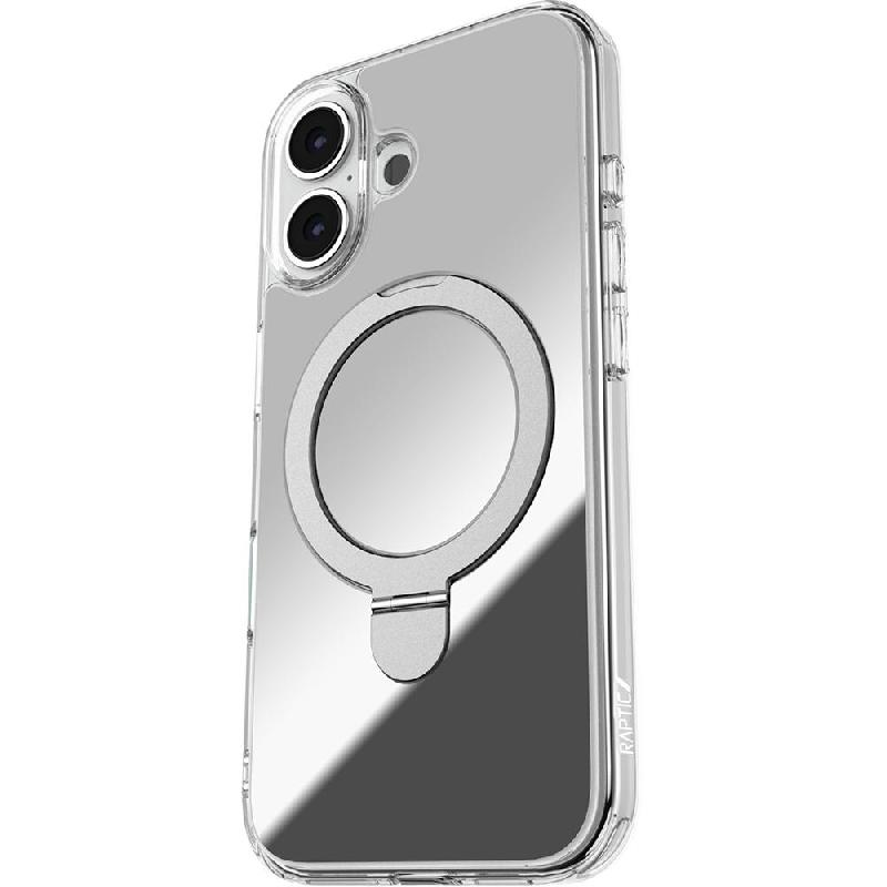 Raptic Air Stand Mirror Back Cover Mobile Case with MagSafe, for iPhone 16 Plus, Clear Mirror
