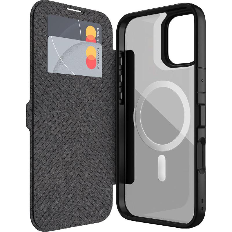 Raptic Urban Folio Flip Cover Mobile Case, for iPhone 16 Plus, Black — 3